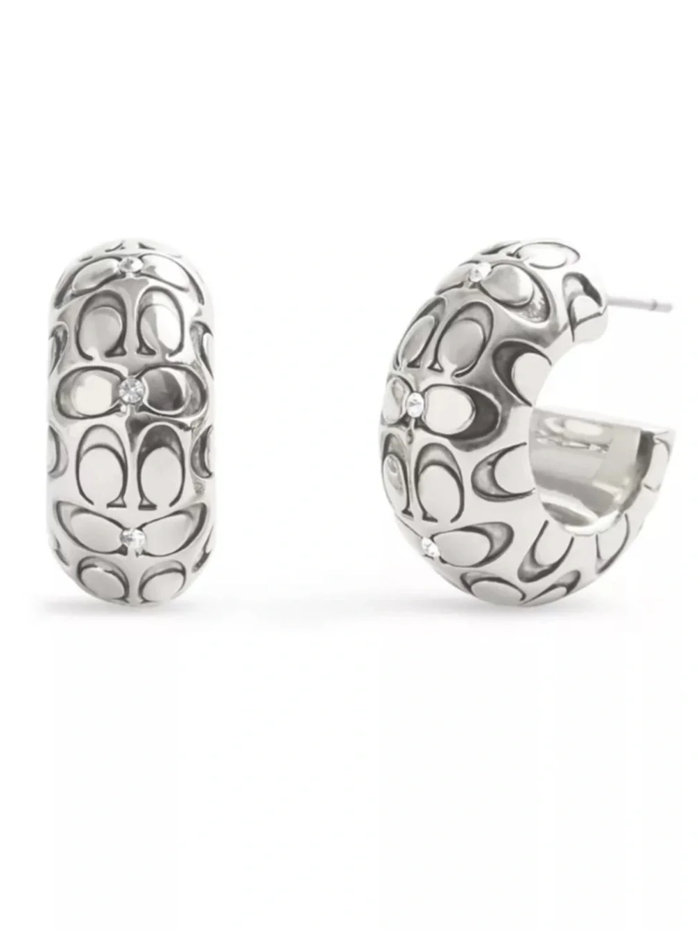 COACH Signature Quilted Chubby Huggie Earrings - Picture 5 of 7